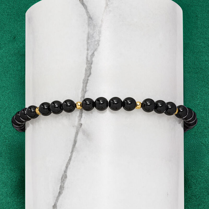 4-4.5mm Onyx Bead Stretch Bracelet with 14kt Yellow Gold image number 2