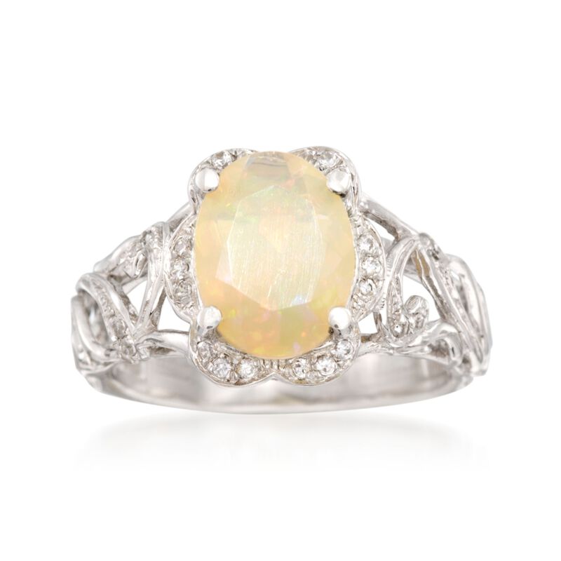 Opal and 2.10 ct. t.w. White Topaz Openwork Ring in Sterling Silver image number 0