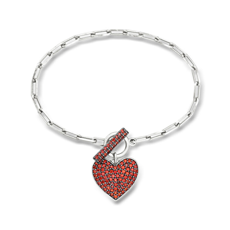 1.80 ct. t.w. Garnet Heart Paper Clip Link Toggle Bracelet in Sterling Silver image number 0