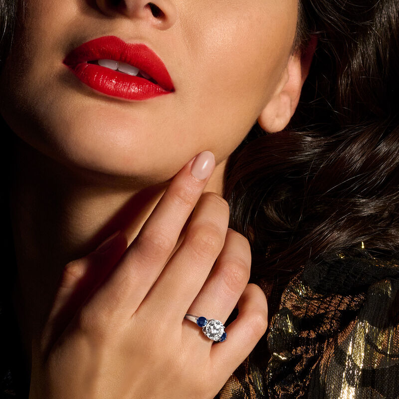3.00 Carat Lab-Grown Diamond Ring with 1.30 ct. t.w. Sapphires in 14kt White Gold image number 3