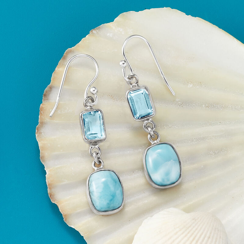 Larimar and 2.50 ct. t.w. Sky Blue Topaz Drop Earrings in Sterling Silver image number 2