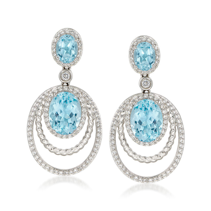 13.15 ct. t.w. Blue and White Topaz Drop Earrings in Sterling Silver image number 0