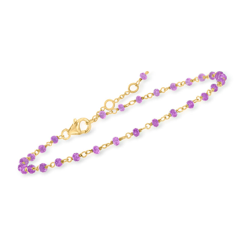 6.25 ct. t.w. Amethyst Bead Anklet in 18kt Gold Over Sterling. 9&quot; image number 2