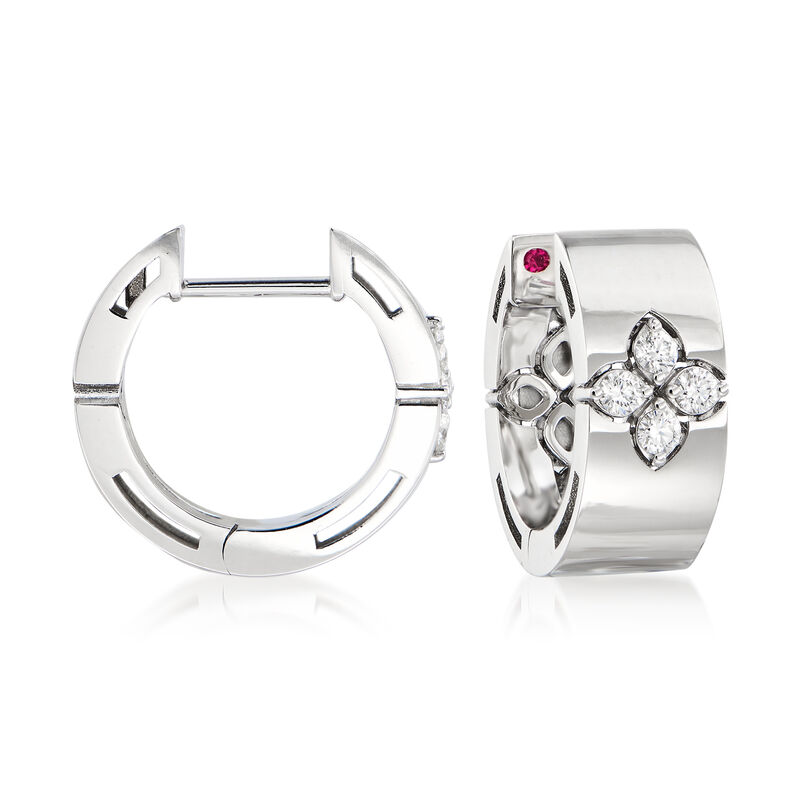 Roberto Coin &quot;Love in Verona&quot; .16 ct. t.w. Diamond Hoop Earrings in 18kt White Gold. 1/2&quot; image number 0