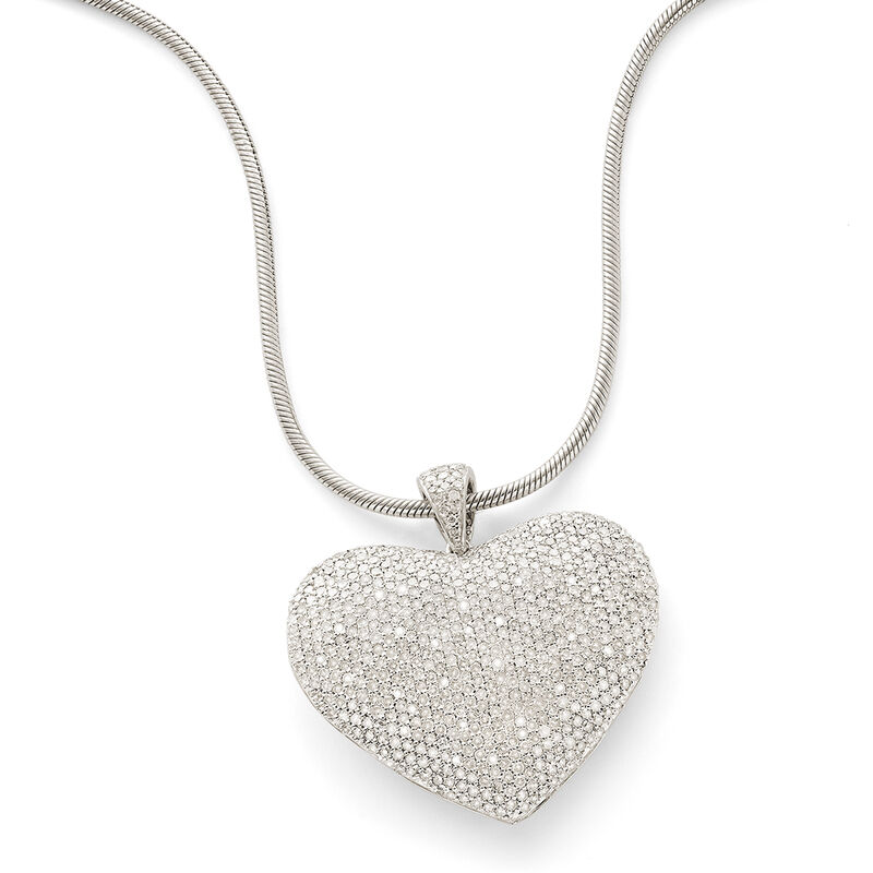 5.00 ct. t.w. Pave Diamond Heart Pendant Necklace in Sterling Silver. 18&quot; image number 2