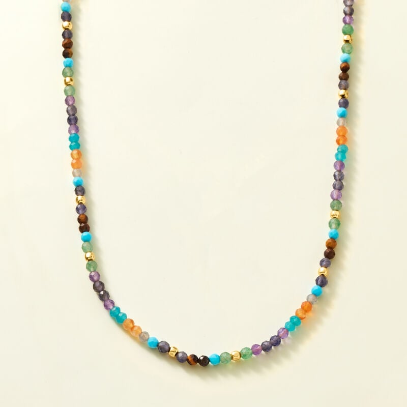 Multi-Gemstone Bead Necklace in 18kt Gold Over Sterling. 18" image number 2