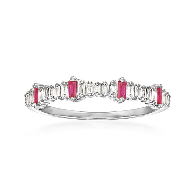 .14 ct. t.w. Diamond and .10 ct. t.w. Ruby Ring in 14kt White Gold image number 0