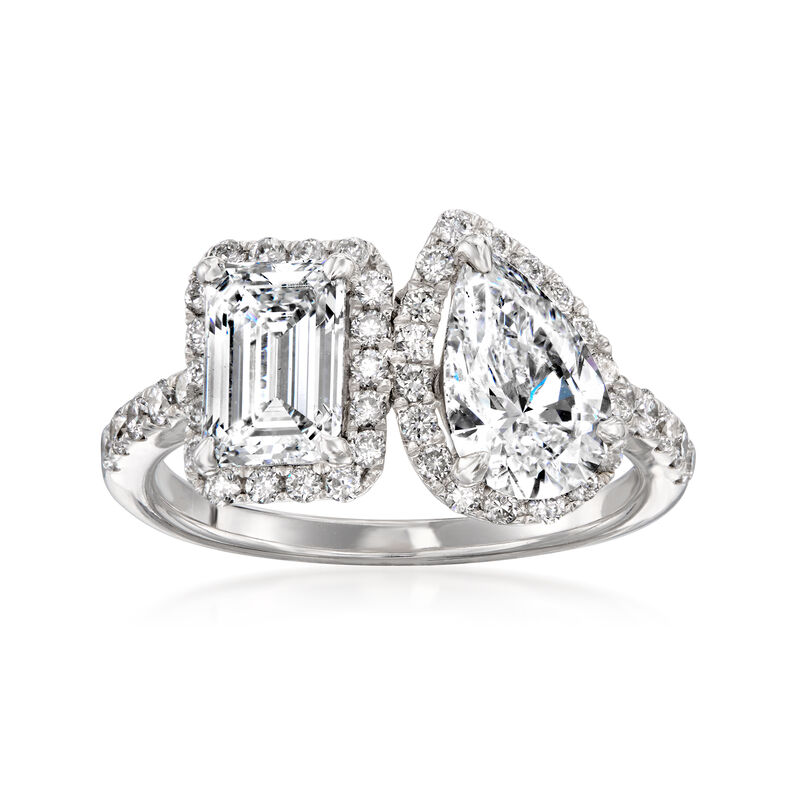 2.50 ct. t.w. Emerald-Cut and Pear-Shaped Lab-Grown Diamond Toi et Moi Ring in 14kt White Gold image number 0