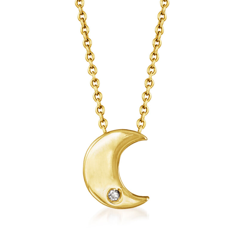 Italian 14kt Yellow Gold Crescent Moon Necklace with Diamond Accent image number 0