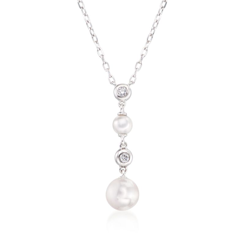 Mikimoto 4-6.5mm A+ Akoya Pearl Pendant Necklace with Diamond Accents in 18kt White Gold. 18&quot; image number 1
