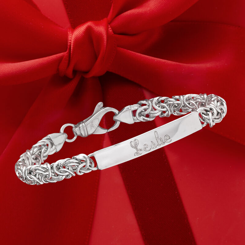 Italian Sterling Silver Byzantine Personalized ID Bracelet image number 2