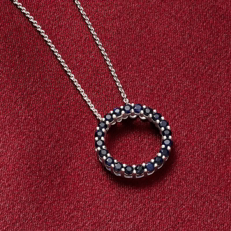 1.00 ct. t.w. Sapphire Eternity Circle Pendant Necklace in Sterling Silver image number 2