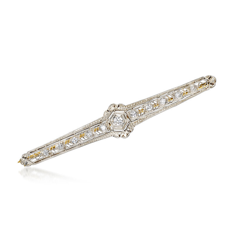 C. 1980 Vintage .50 ct. t.w. Diamond Bar Pin in Platinum image number 0
