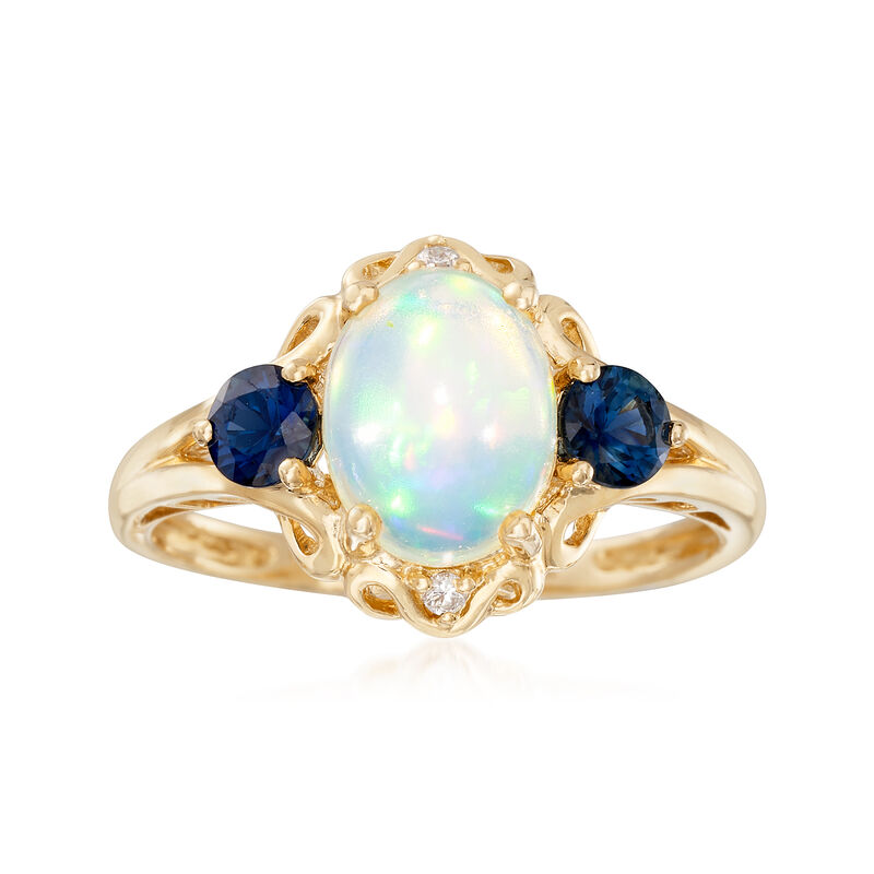 Opal and .50 ct. t.w. Sapphire Ring with Diamond Accents in 14kt Yellow Gold image number 0