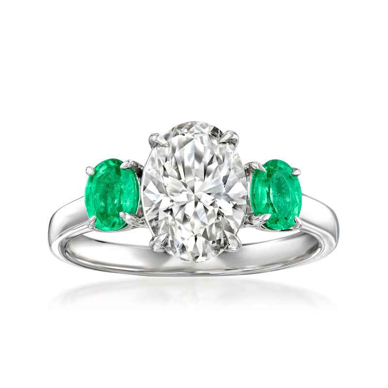 2.00 Carat Lab-Grown Diamond Ring with .50 ct. t.w. Emeralds in 14kt White Gold image number 0