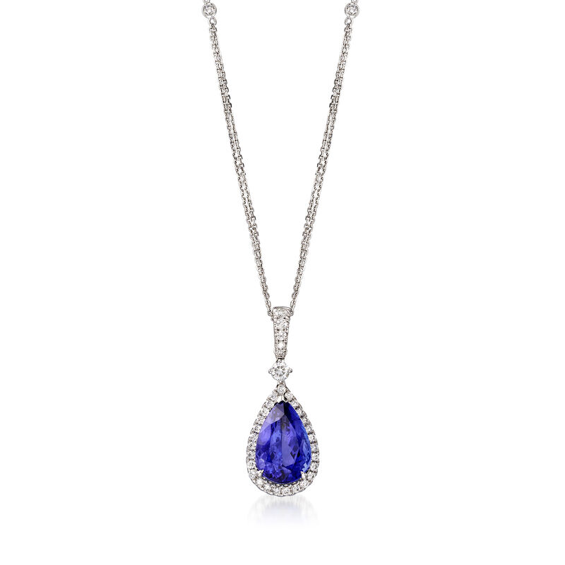8.75 Carat Tanzanite and .98 ct. t.w. Diamond Pendant Necklace in 18kt White Gold. 16&quot; image number 2