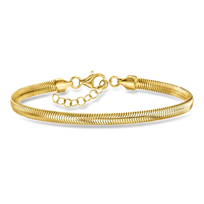 Italian 4mm 14kt Yellow Gold-Plated Flat Snake-Chain Bracelet. 7" image number 0