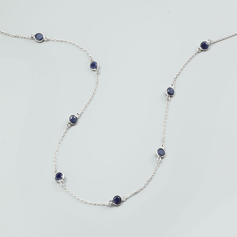 3.10 ct. t.w. Sapphire Station Necklace in Sterling Silver. 18&quot; image number 2