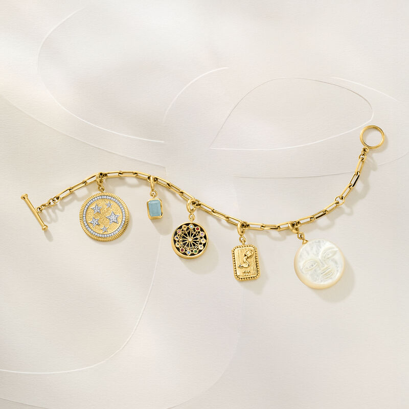 Mother-of-Pearl Moon Charm in 18kt Gold Over Sterling  image number 4