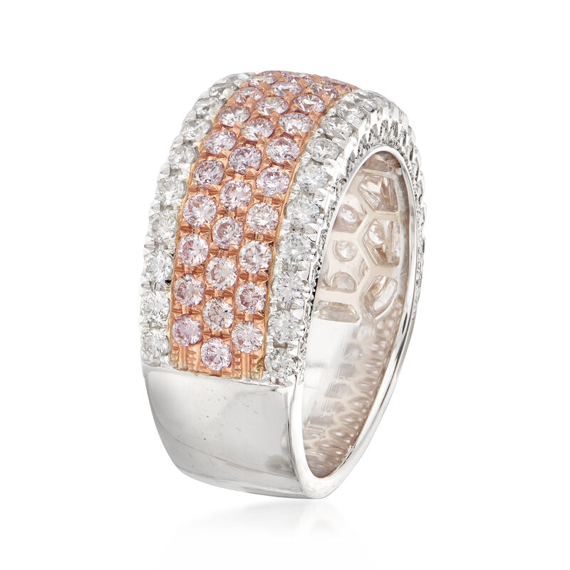 1.70 ct. t.w. Pink and White Diamond Wide Band Ring in 18kt Two-Tone Gold image number 2