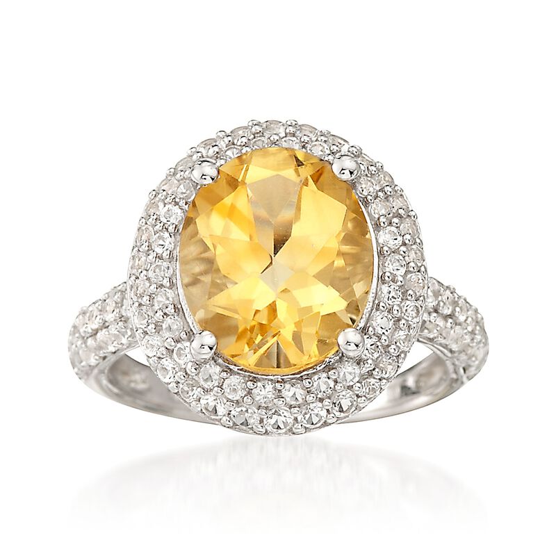 4.30 Carat Citrine Ring with 1.10 ct. t.w. Simulated White Sapphires in Sterling Silver image number 0