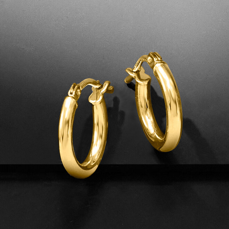 Italian 2mm 18kt Yellow Gold Huggie Hoop Earrings. 1/2" image number 2