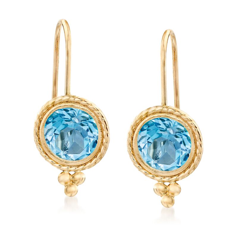1.80 ct. t.w. Bezel-Set Swiss Blue Topaz Drop Earrings in 14kt Yellow Gold image number 0