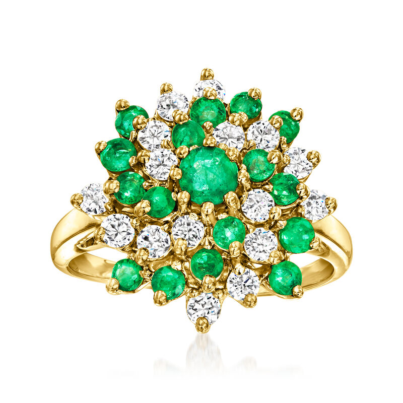 C. 1980 Vintage .85 ct. t.w. Emerald and .75 ct. t.w. Diamond Swirl Ring in 14kt Yellow Gold. Size 7.5 image number 0