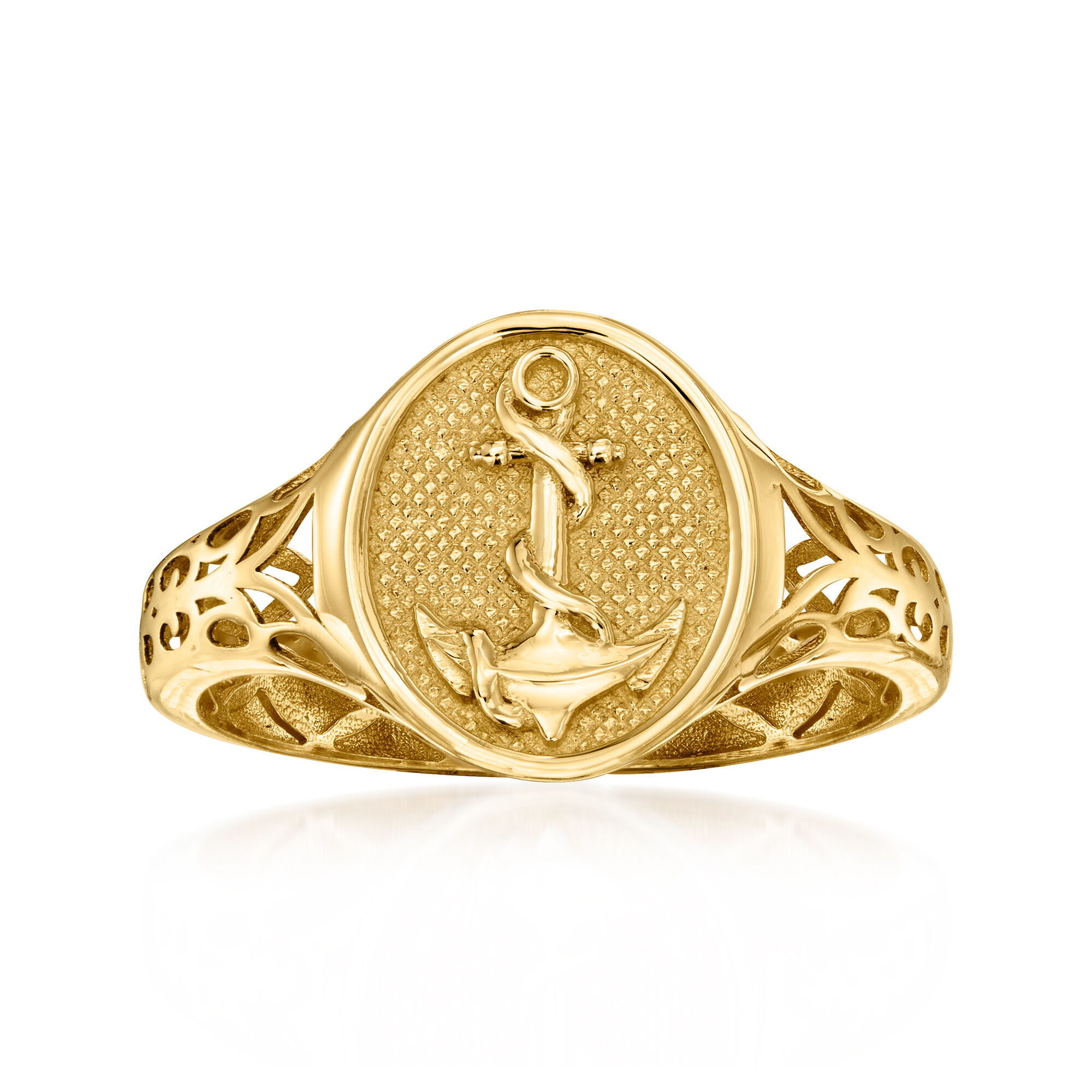 Italian 14kt Yellow Gold Anchor Signet Ring | Ross Simons
