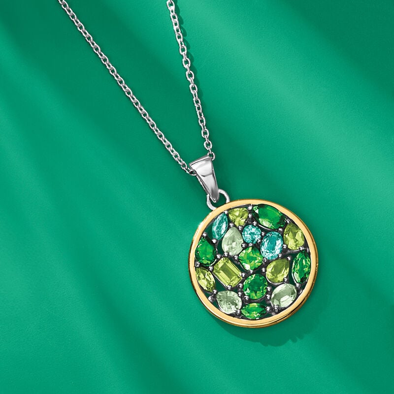 2.35 ct. t.w. Multi-Gemstone Pendant Necklace in Sterling Silver and 14kt Yellow Gold. 18&quot; image number 2