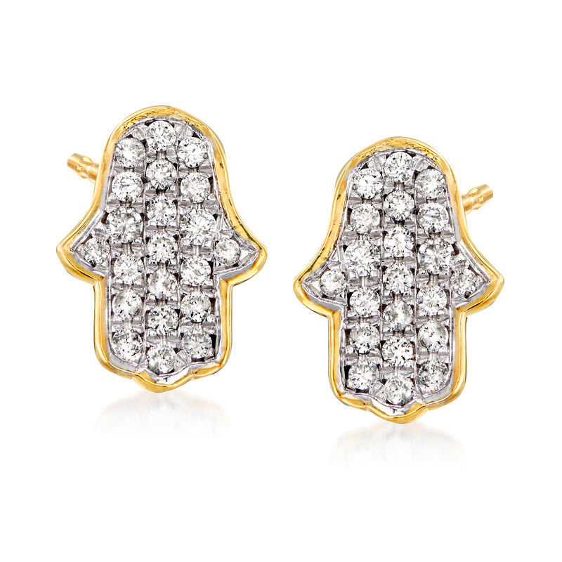 .39 ct. t.w. Diamond Hamsa Hand Stud Earrings in 18kt Gold Over Sterling image number 0