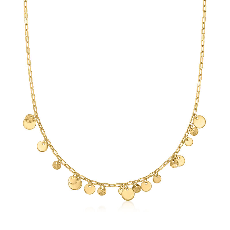 14kt Yellow Gold Disc Charm and Paper Clip Link Necklace. 16&quot; image number 1