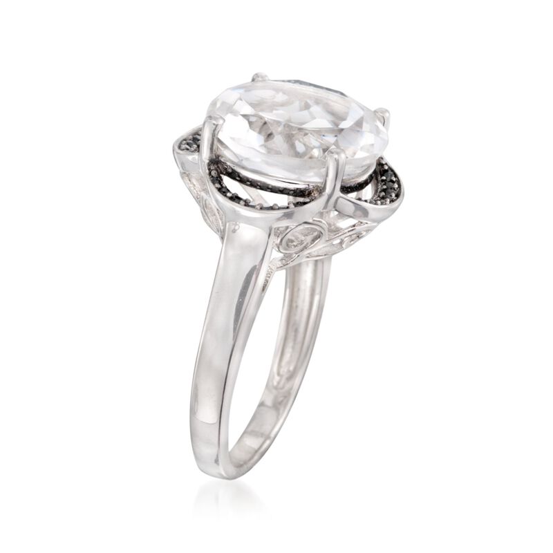 Rock Crystal and Black Spinel Flower Ring in Sterling Silver image number 2