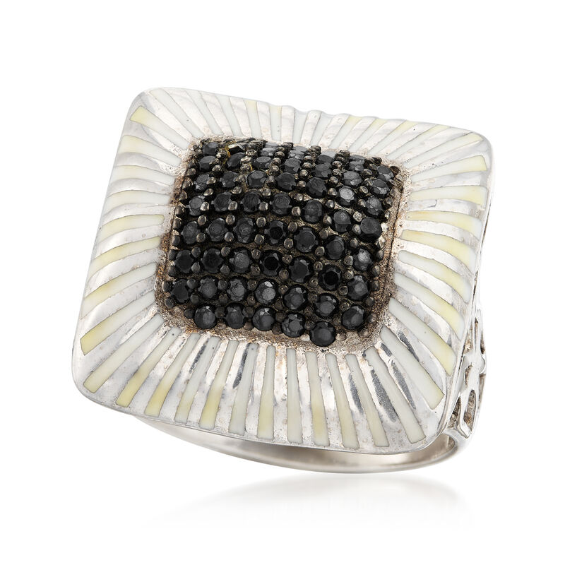 1.30 ct. t.w. Black Spinel and White Enamel Ring in Sterling Silver image number 3