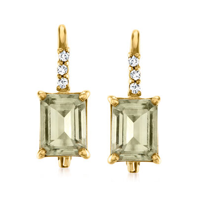 3.00 ct. t.w. Prasiolite Drop Earrings with White Topaz Accents in 18kt Gold Over Sterling