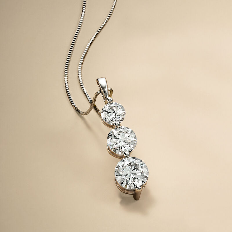 3.00 ct. t.w. Lab-Grown Diamond Three-Stone Pendant Necklace in 14kt White Gold image number 2