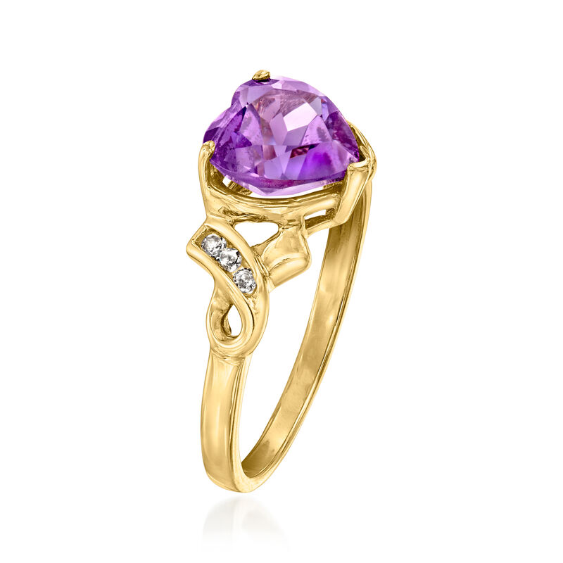 C. 1980 Vintage 1.85 Carat Amethyst Heart Ring with Diamonds in 10kt Yellow Gold. Size 7 image number 2