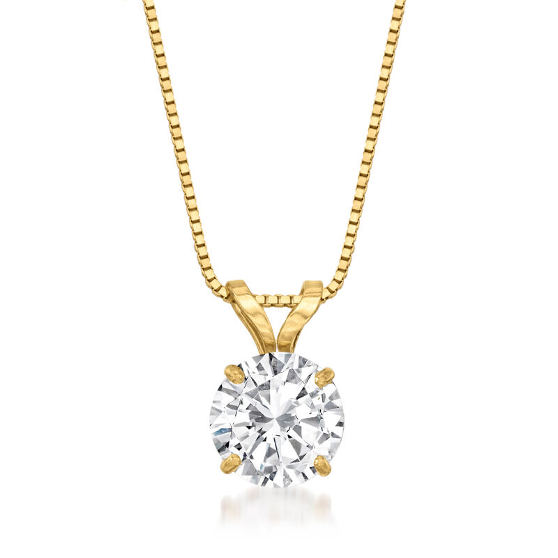 1.00 Carat CZ Solitaire Necklace in 14kt Yellow Gold. 18&quot; image number 1