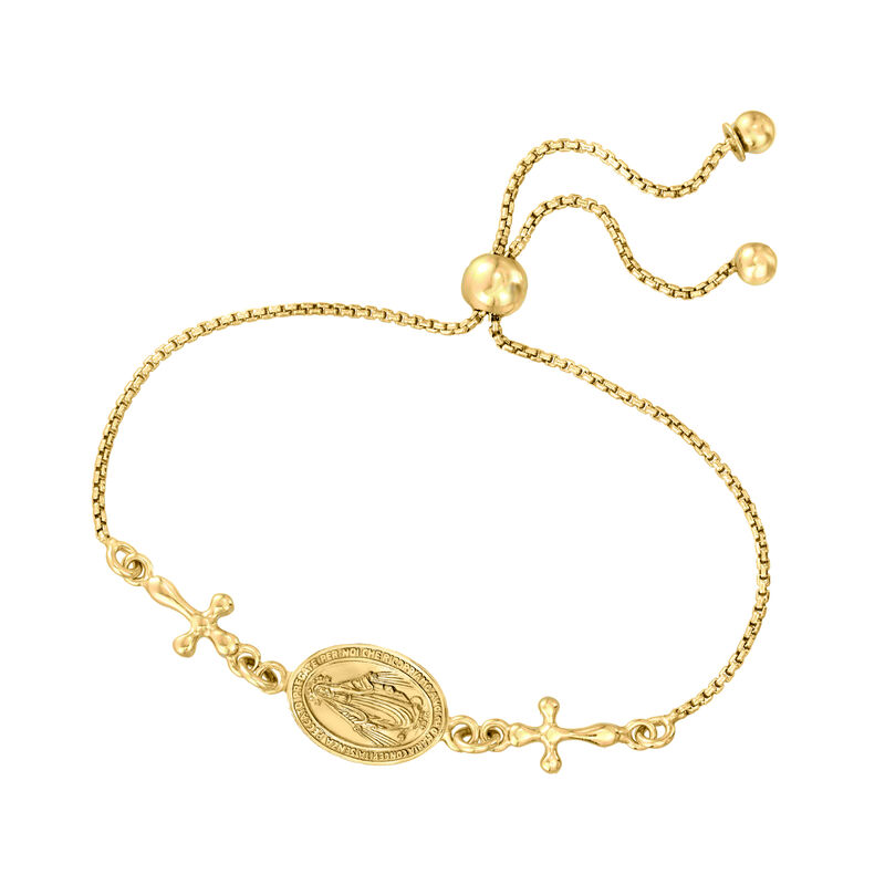 Italian 18kt Gold Over Sterling Miraculous Medal Bolo Bracelet image number 3