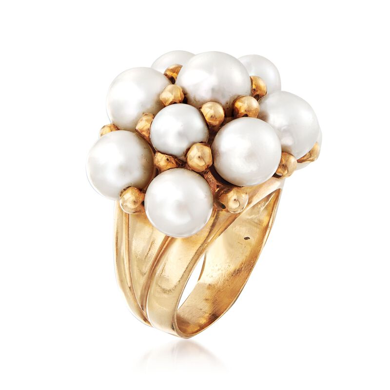 C. 1960 Vintage 4mm Cultured Pearl Cluster Ring in 14kt Yellow Gold. Size 7.5 image number 2