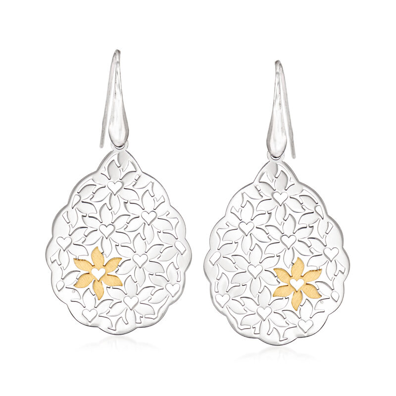 Italian Two-Tone Sterling Silver Floral Drop Earrings image number 0