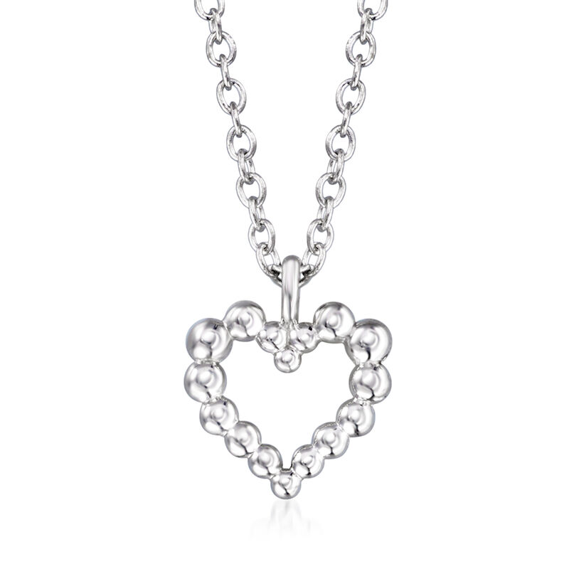 Gabriel Designs Sterling Silver Beaded Heart Pendant Necklace. 15.5" image number 1