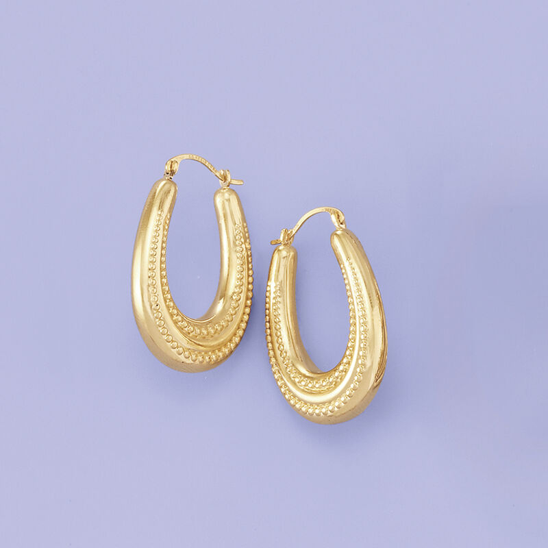 Andiamo 14kt Yellow Gold Over Resin Beaded Oval Hoop Earrings. 1&quot; image number 3