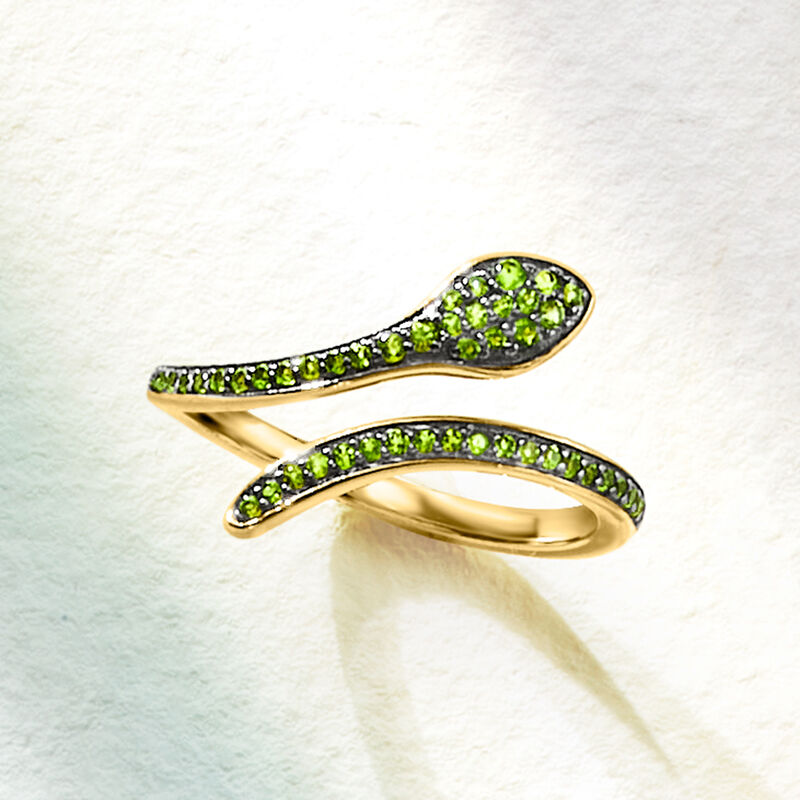 .20 ct. t.w. Chrome Diopside Snake Bypass Ring in 18kt Gold Over Sterling Silver image number 3