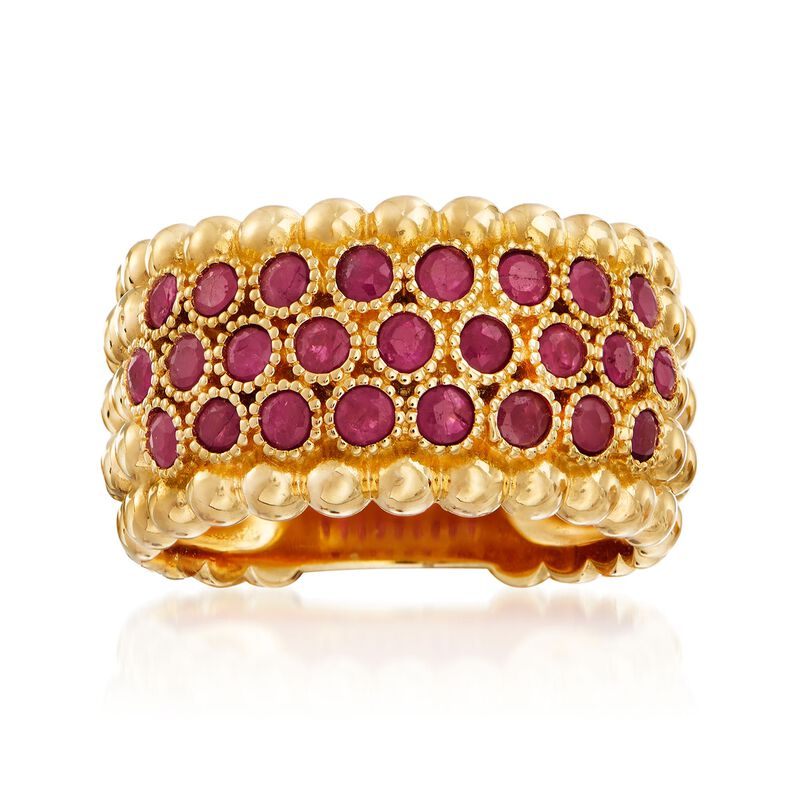 .90 ct. t.w. Ruby Beaded Multi-Row Ring in 18kt Gold Over Sterling image number 0