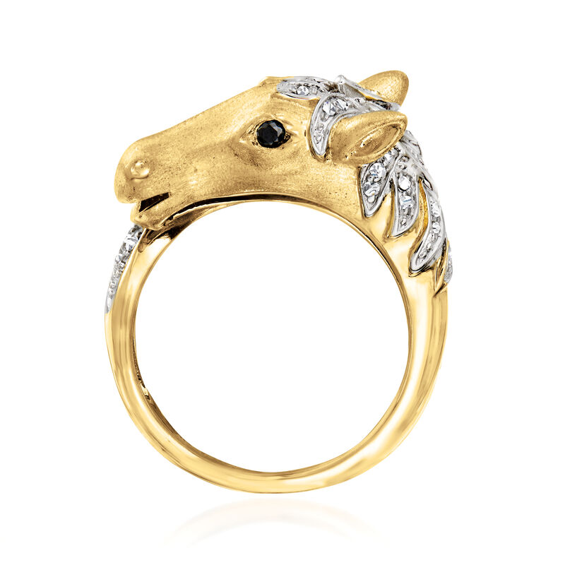 .29 ct. t.w. Diamond Horse Ring with Black Diamond Accents in 18kt Gold Over Sterling image number 3