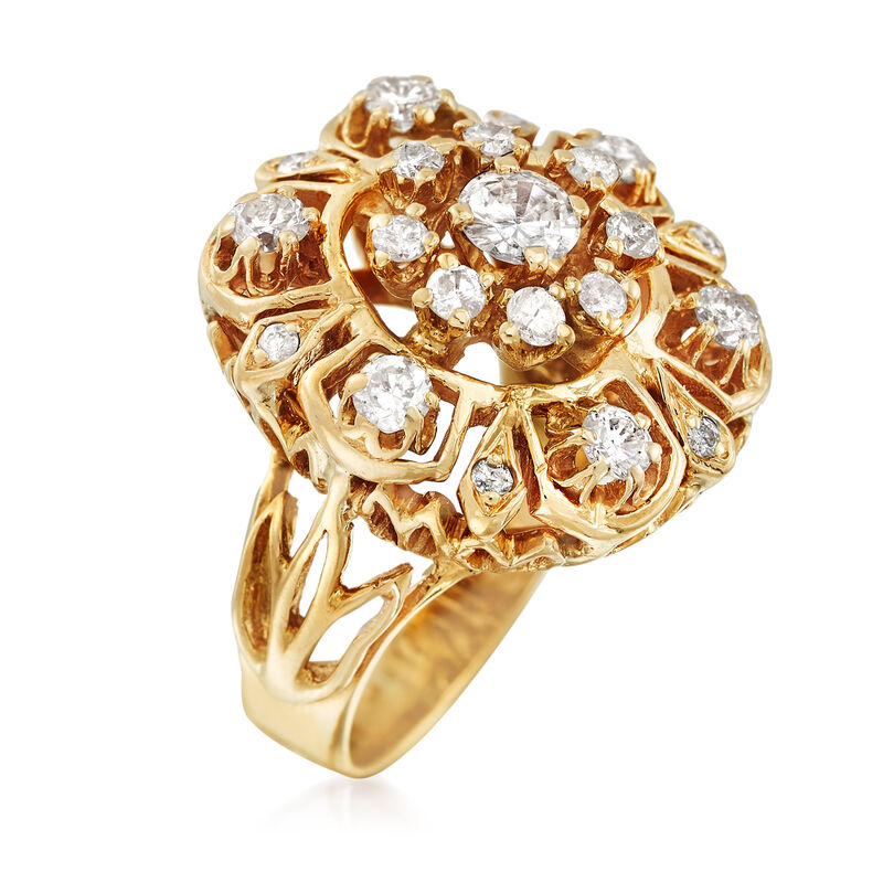 C. 1970 Vintage 1.25 ct. t.w. Diamond Cluster Cocktail Ring in 14kt Yellow Gold. Size 4.5 image number 2