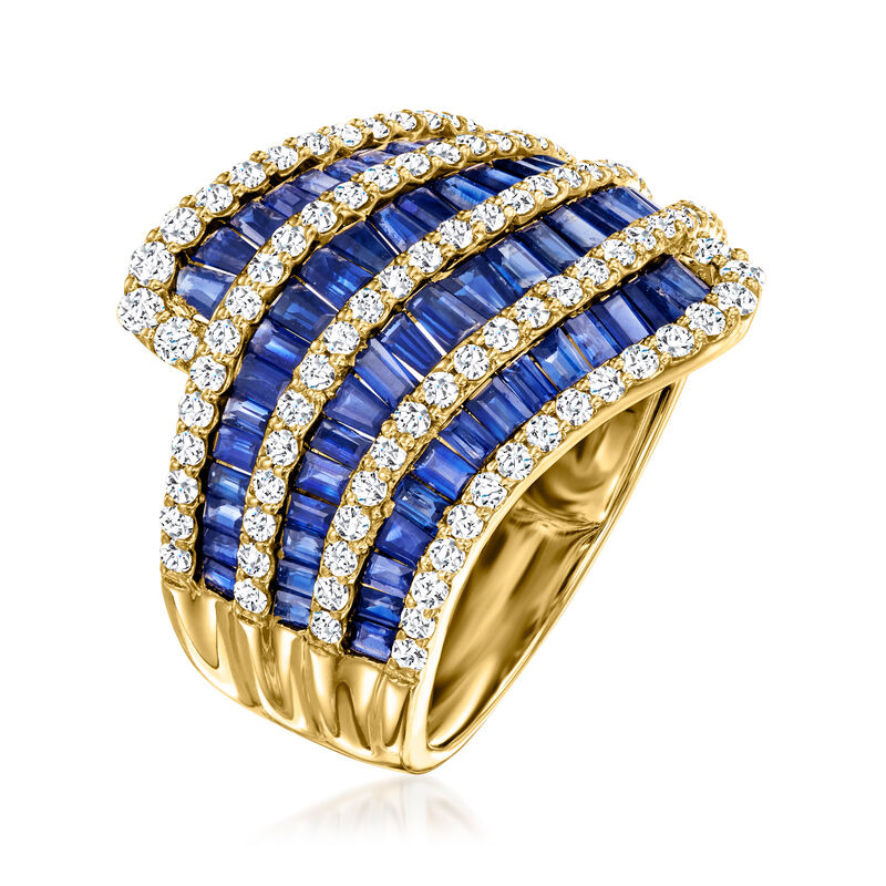 1.30 ct. t.w. Sapphire and .85 ct. t.w. Diamond Multi-Row Ring in 18kt Yellow Gold image number 2