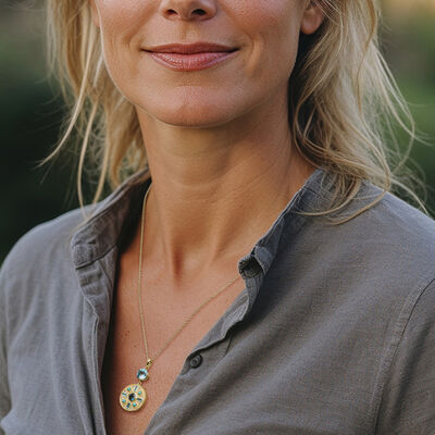 Turquoise and 2.10 ct. t.w. Multi-Gemstone Disc Pendant Necklace in 18kt Gold Over Sterling