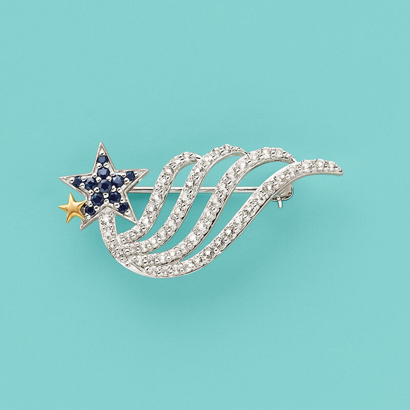 1.80 ct. t.w. White Topaz and .30 ct. t.w. Sapphire Shooting Star Pin in Sterling Silver image number 2